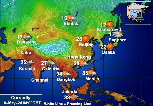 Asia Mapa del tiempo la temperatura de previsión 