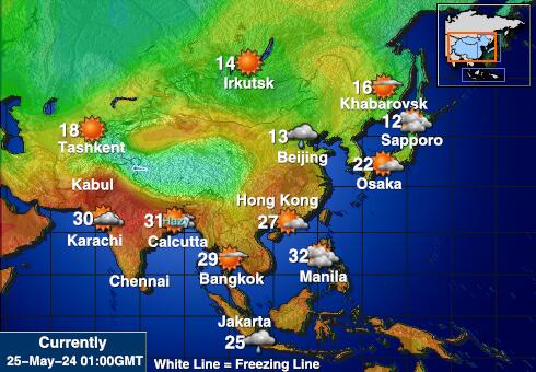 アジア 天気予報温度マップ 
