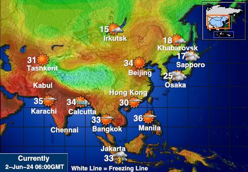 Azja Prognoza pogody temperaturę na mapie 