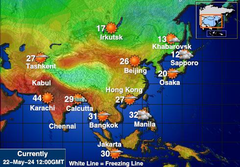 Asie Météo carte des températures de prévision 