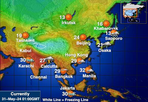 Aasia Sääennuste lämpötila kartalla 