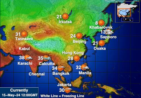 Ázsia Időjárás hőmérsékleti térkép 