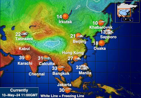 Azja Prognoza pogody temperaturę na mapie 