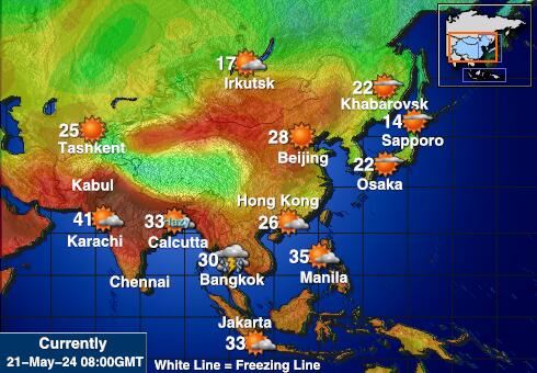 Asien Vejrudsigt Temperatur Kort 