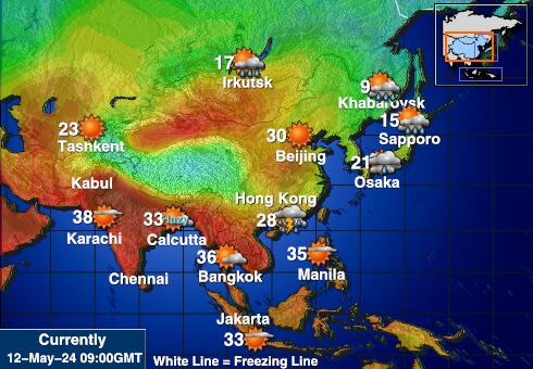 Ázsia Időjárás hőmérsékleti térkép 