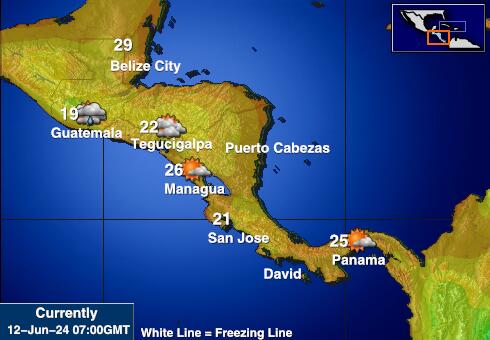 Belize Værmelding Temperatur kart 