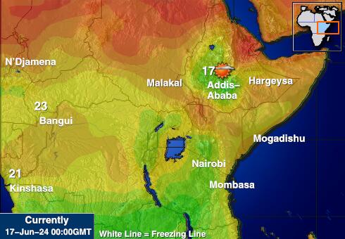 Burundi Værmelding Temperatur kart 