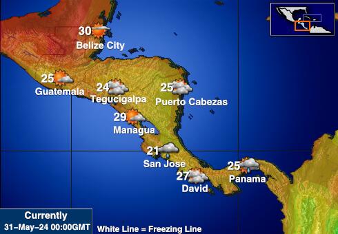 Keski-Amerikka Sääennuste lämpötila kartalla 