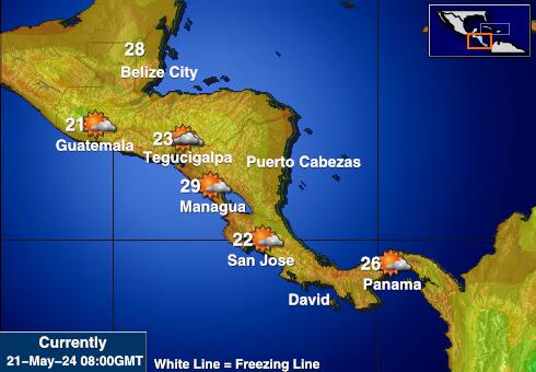 Mellemamerika Vejrudsigt Temperatur Kort 