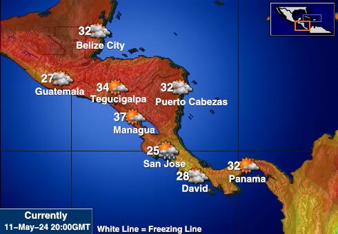 Közép-Amerika Időjárás hőmérsékleti térkép 