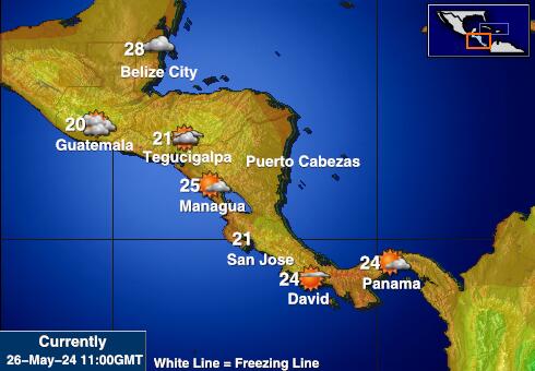 מרכז אמריקה מפת טמפרטורת תחזית מזג 