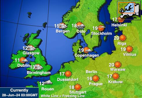 Denmark Předpověď počasí Teplota Mapa 