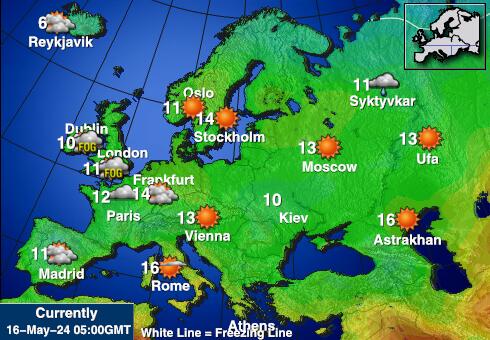 Europa Prognoza pogody temperaturę na mapie 