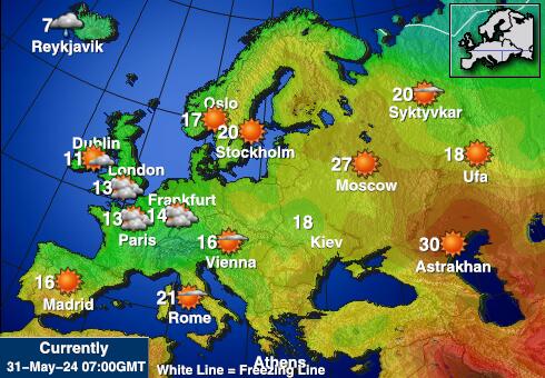 Eurooppa Sääennuste lämpötila kartalla 