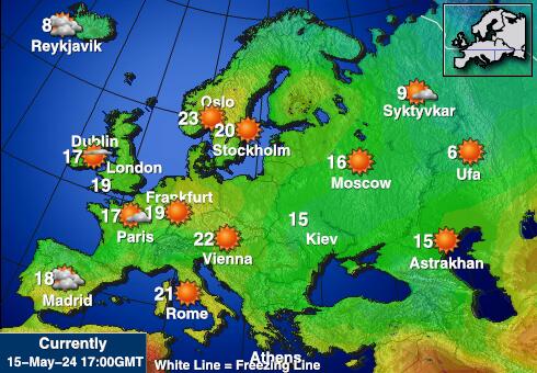 Unia Europejska Prognoza pogody temperaturę na mapie 