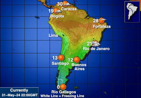 Latin America Předpověď počasí Teplota Mapa 
