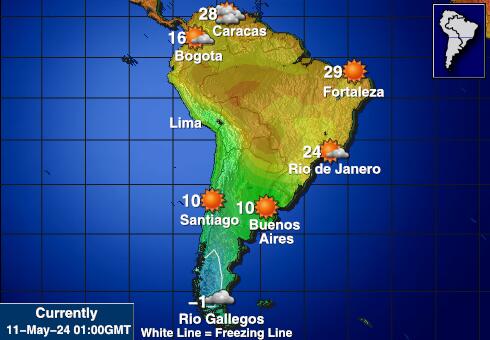 America latina Mapa del tiempo la temperatura de previsión 