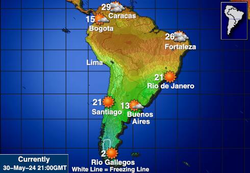 Latinalainen Amerikka Sääennuste lämpötila kartalla 