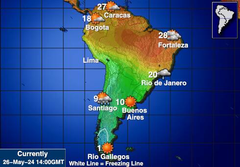 אמריקה הלטינית מפת טמפרטורת תחזית מזג 