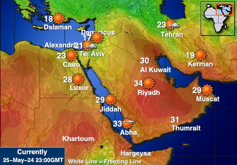 המזרח התיכון מפת טמפרטורת תחזית מזג 