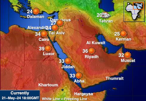 Moyen-Orient Météo carte des températures de prévision 