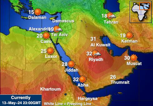 Bliski Wschód Prognoza pogody temperaturę na mapie 