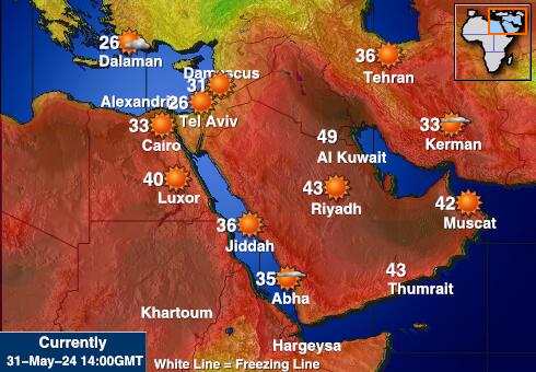 Middle East Předpověď počasí Teplota Mapa 