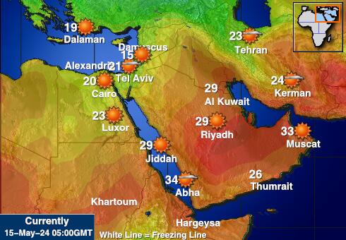 Bliski Wschód Prognoza pogody temperaturę na mapie 