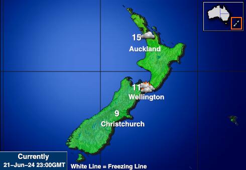 New Zealand Předpověď počasí Teplota Mapa 