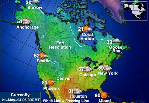 Nord-Amerika Værmelding Temperatur kart 