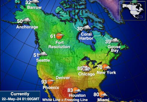 Noord Amerika Weersverwachting Temperatuur Kaart 
