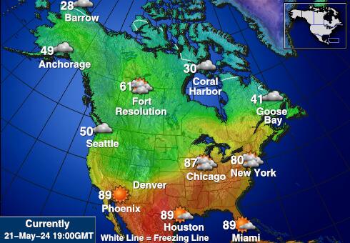 Nordamerika Vejrudsigt Temperatur Kort 