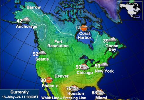 Észak Amerika Időjárás hőmérsékleti térkép 
