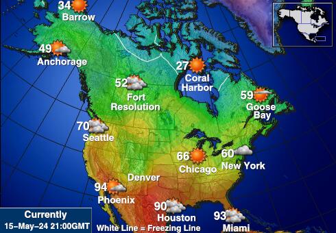 Észak Amerika Időjárás hőmérsékleti térkép 