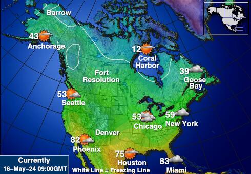 Ameryka Północna Prognoza pogody temperaturę na mapie 