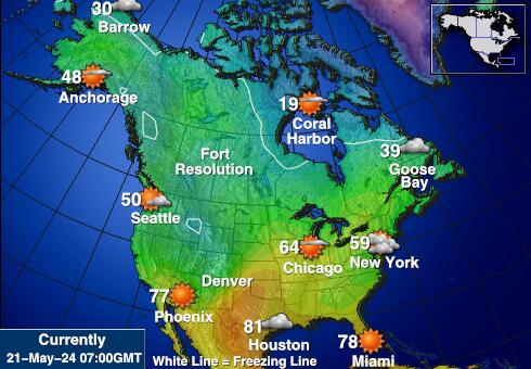 Amérique du Nord Météo carte des températures de prévision 