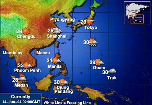 Nord-Korea Værmelding Temperatur kart 