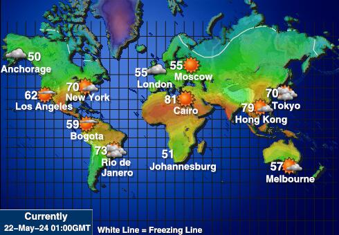 Pacifique Météo carte des températures de prévision 