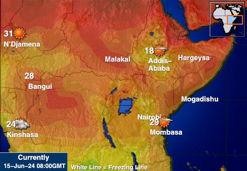 Rwanda Værmelding Temperatur kart 