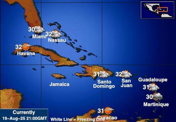 Saint-Barthélemy Météo carte des températures de prévision 