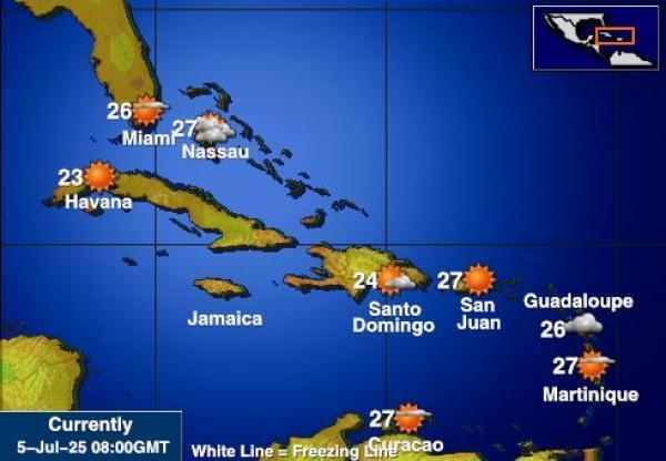 Saint-Barthélemy Météo carte des températures de prévision 