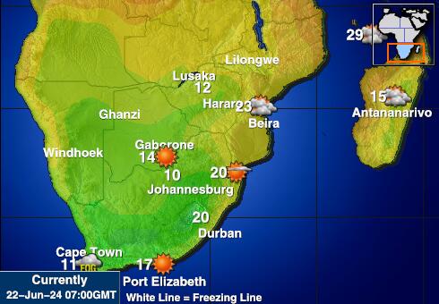 South Africa Předpověď počasí Teplota Mapa 