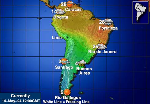 América do Sul Tempo mapa temperatura previsão 