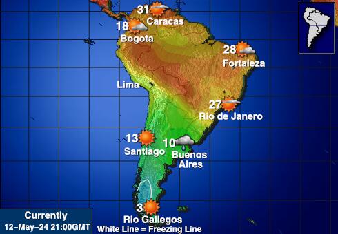 América do Sul Tempo mapa temperatura previsão 