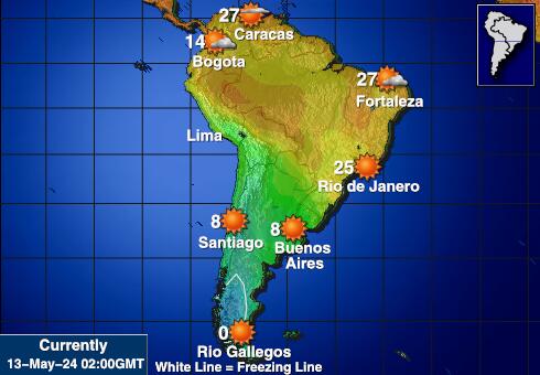 Ameryka Południowa Prognoza pogody temperaturę na mapie 
