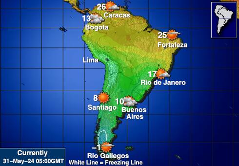 Etelä-Amerikka Sääennuste lämpötila kartalla 