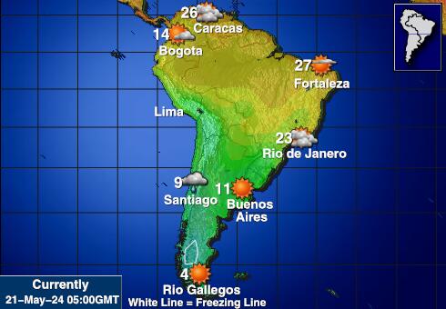 Zuid-Amerika Weersverwachting Temperatuur Kaart 