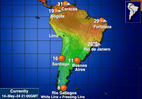 Ameryka Południowa Prognoza pogody temperaturę na mapie 