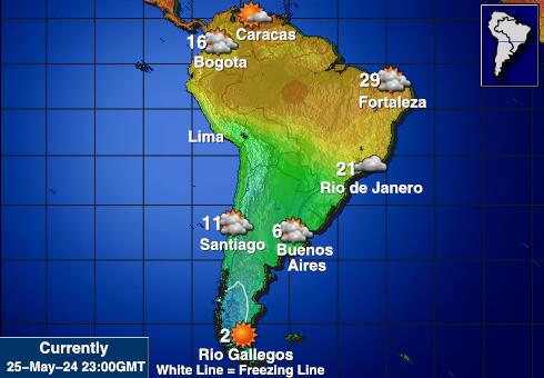 דרום אמריקה מפת טמפרטורת תחזית מזג 