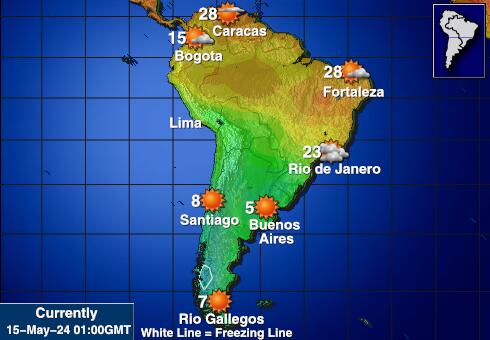 América del sur Mapa del tiempo la temperatura de previsión 